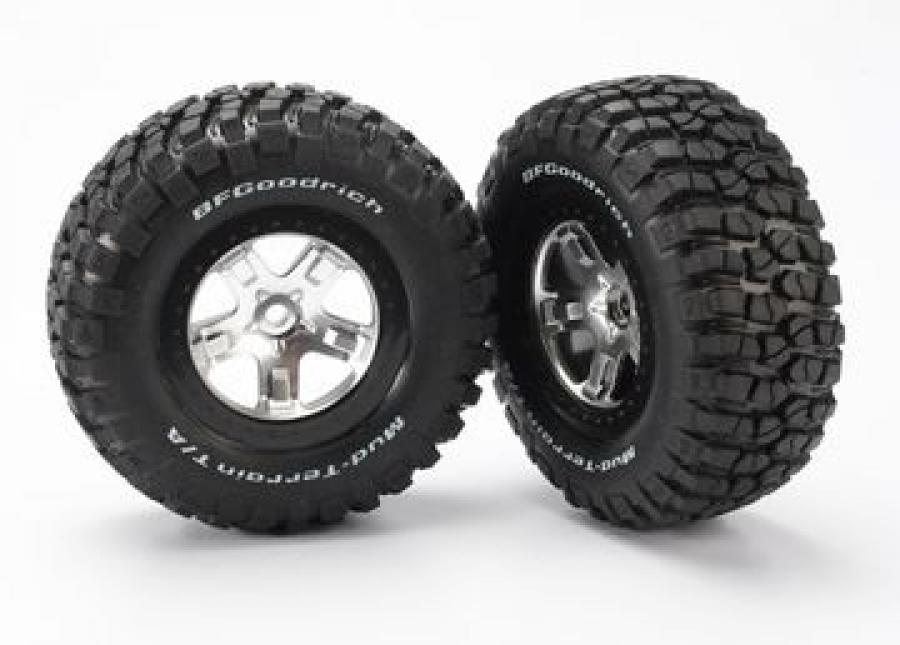 Traxxas Tires & wheels, assembled, glued (SCT satin chrome, black be TRX5878