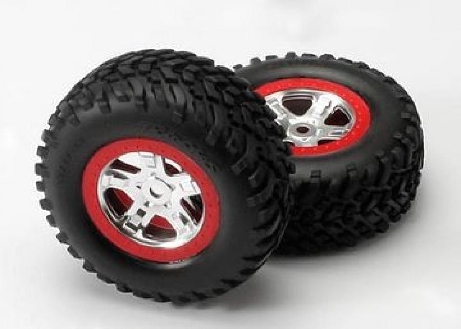 Traxxas Tires & Wheels SCT/SCT Satin Chrome-Red (14mm) (2) TRX5973A