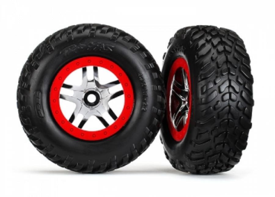 Traxxas Tires & Wheels SCT/S-Spoke Chrome-Red (14mm) (2) TRX5977