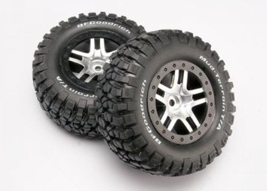 Traxxas Tires & Wheels Goodrich/S-Spoke Chr. -Black 4WD/2WD Rear TSM TRX6873