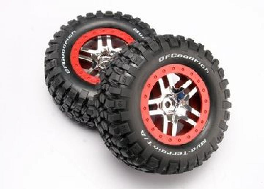 Traxxas Tires & Wheels Goodrich/S-Spoke Chrome-Red 4WD/2WD Rear TRX6873A