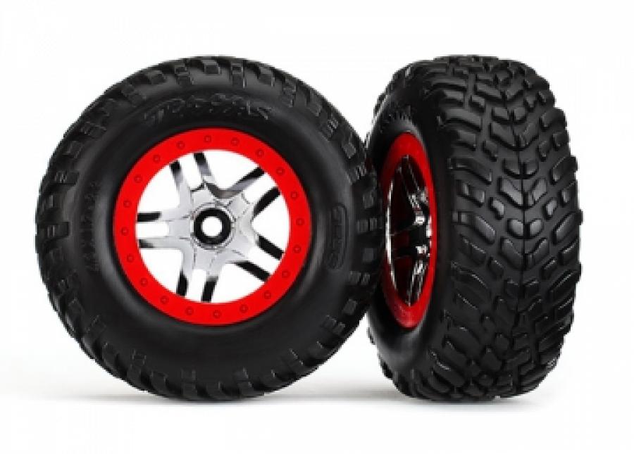 Traxxas Tires & Wheels SCT/S-Spoke Chrome-Red 4WD/2WD Rear TSM (2) TRX6891