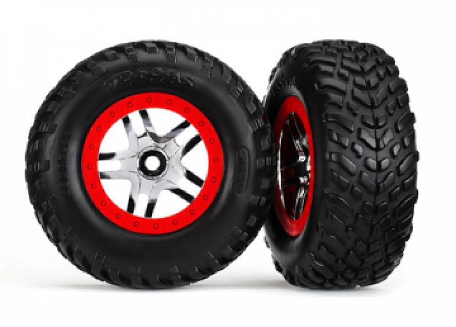 Traxxas Tires & Wheels SCT S1/S-Spoke Chr.-Red 4WD/2WD Rear TSM (2) TRX6891R