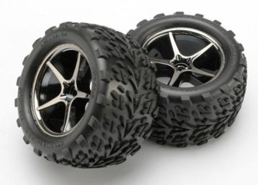 Traxxas Tires & Wheels Talon/Gemini Black Chrome 2.2" 1/16 (2) TRX7174A