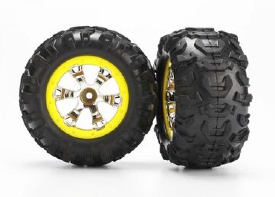 Traxxas Tires & Wheels Canyon AT/Geode Chrome-Yellow 2.2" 1/16 (2) TRX7276
