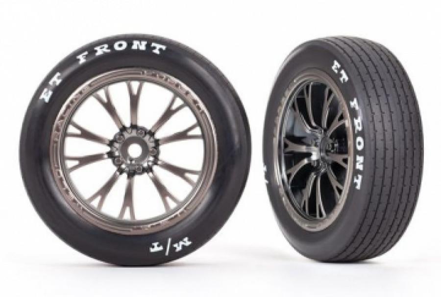 Traxxas Tires & Wheels Front Satin Black Chrome (2)  Drag Slash TRX9474A
