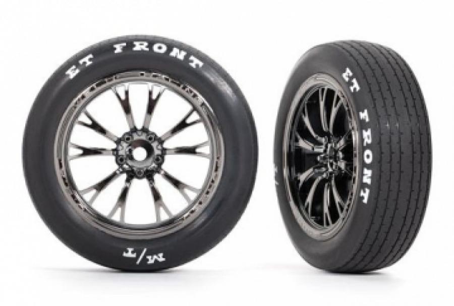 Traxxas Tires & Wheels Front Black Chrome (2)  Drag Slash TRX9474X