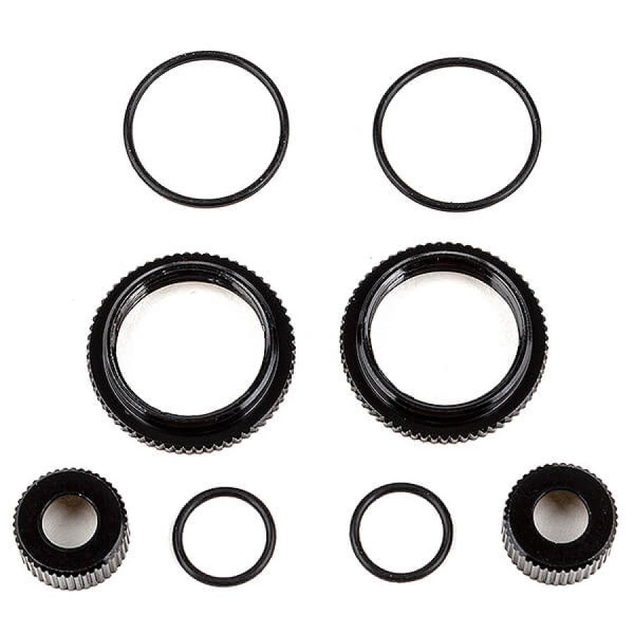 Team Associated 13Mm Shock Collar And Seal Retainer Set, Black Aluminium