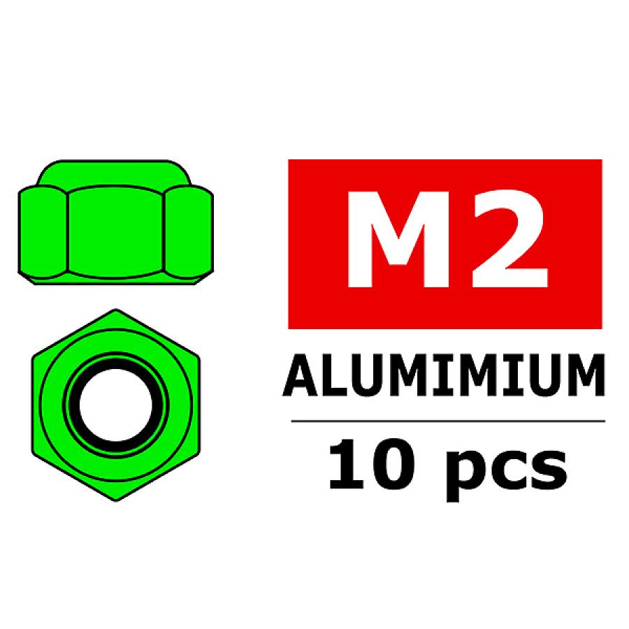 CORALLY ALUMINIUM NYLSTOP NUT M2 GREEN 10 PCS