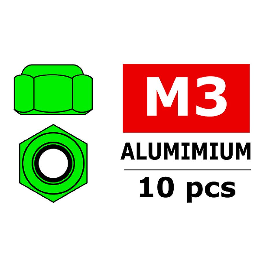 CORALLY ALUMINIUM NYLSTOP NUT M3 GREEN 10 PCS