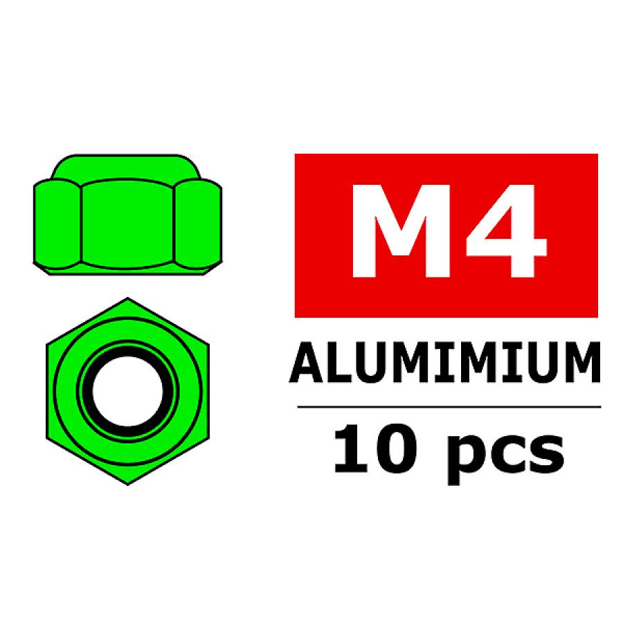 CORALLY ALUMINIUM NYLSTOP NUT M4 GREEN 10 PCS