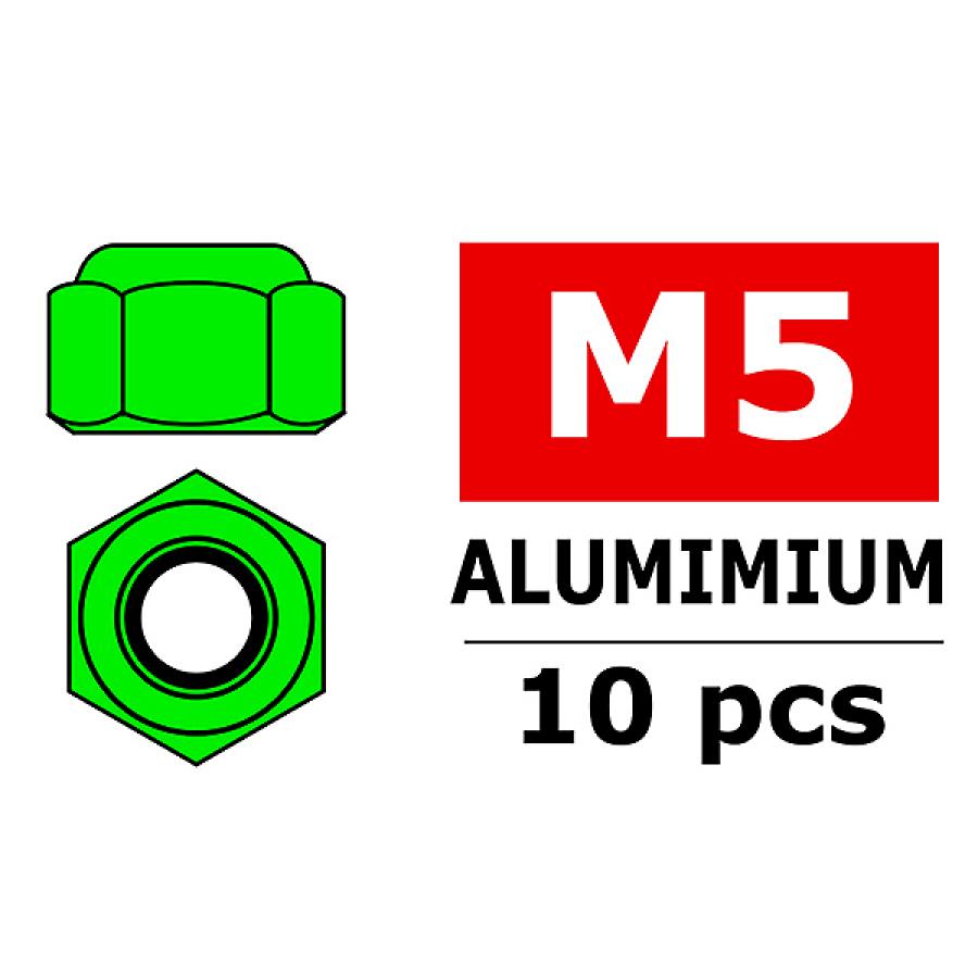 CORALLY ALUMINIUM NYLSTOP NUT M5 GREEN 10 PCS