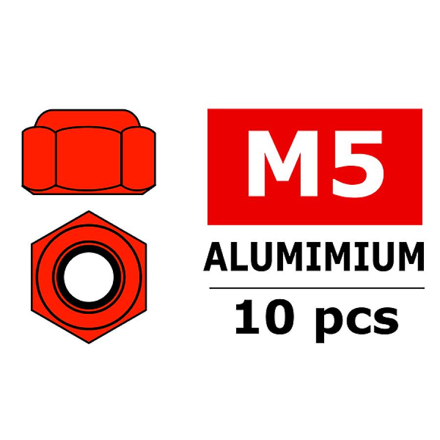 CORALLY ALUMINIUM NYLSTOP NUT M5 RED 10 PCS