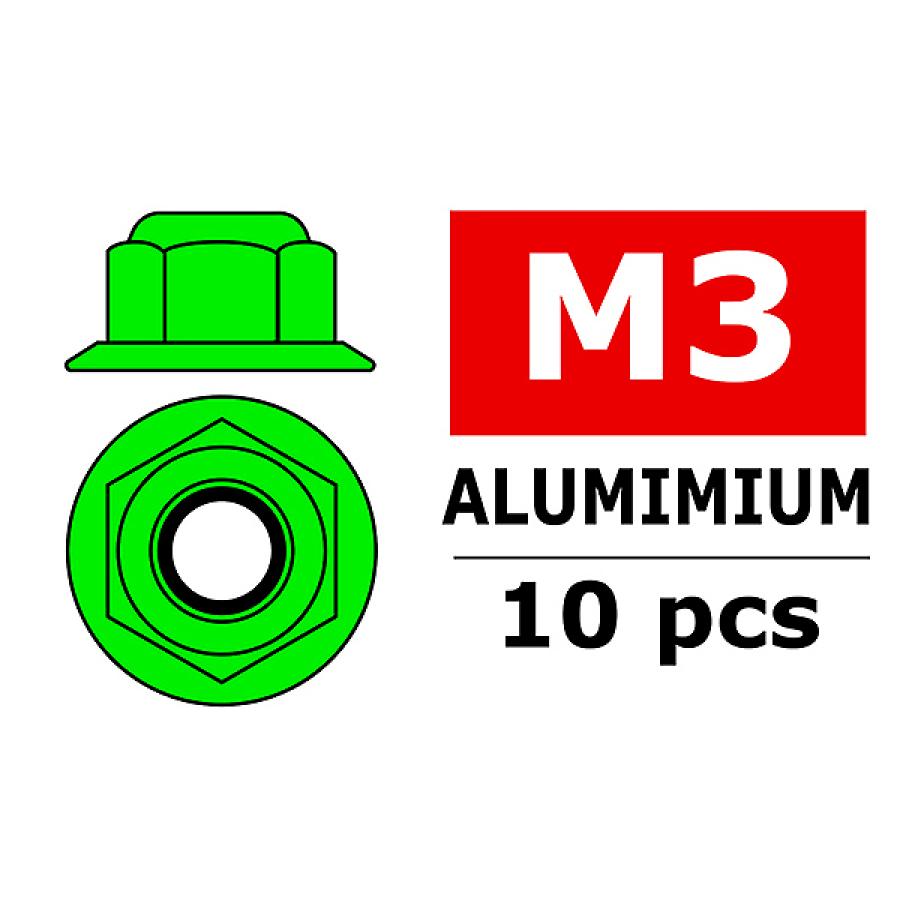 CORALLY ALUMINIUM NYLSTO P NUT M3 FLANGED GREEN 10