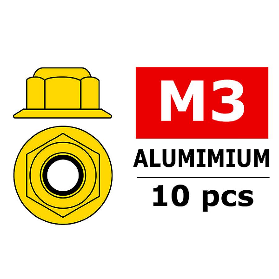 CORALLY ALUMINIUM NYLSTOP NUT M3 FLANGED GOLD 10 PCS