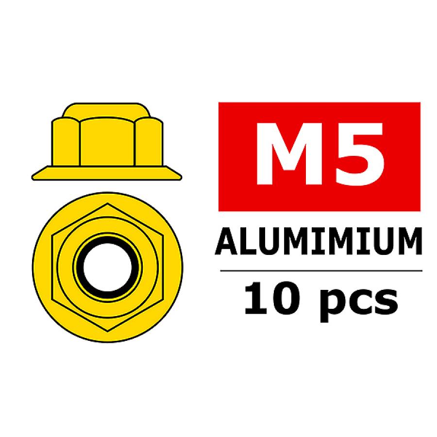 CORALLY ALUMINIUM NYLSTOP NUT M5 FLANGED GOLD 10 PCS