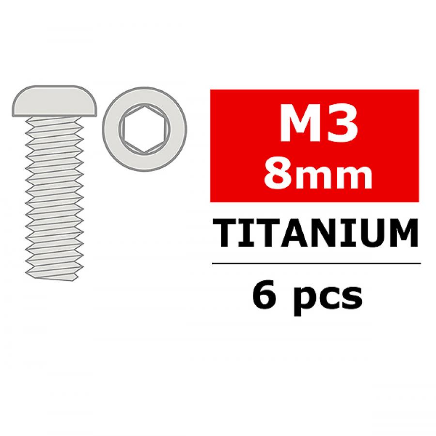 CORALLY TITANIUM SCREWS M3 X 8MM HEX BUTTON HEAD 6 PCS