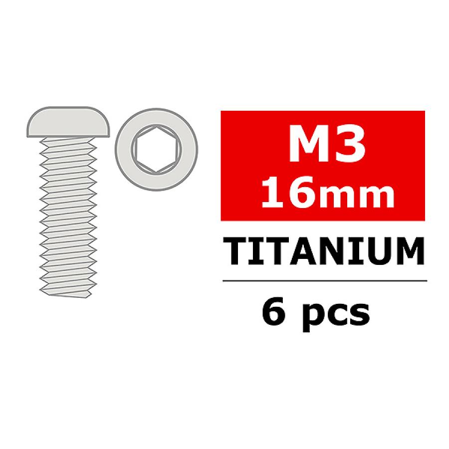 CORALLY TITANIUM SCREWS M3 X 16MM HEX BUTTON HEAD 6 PCS