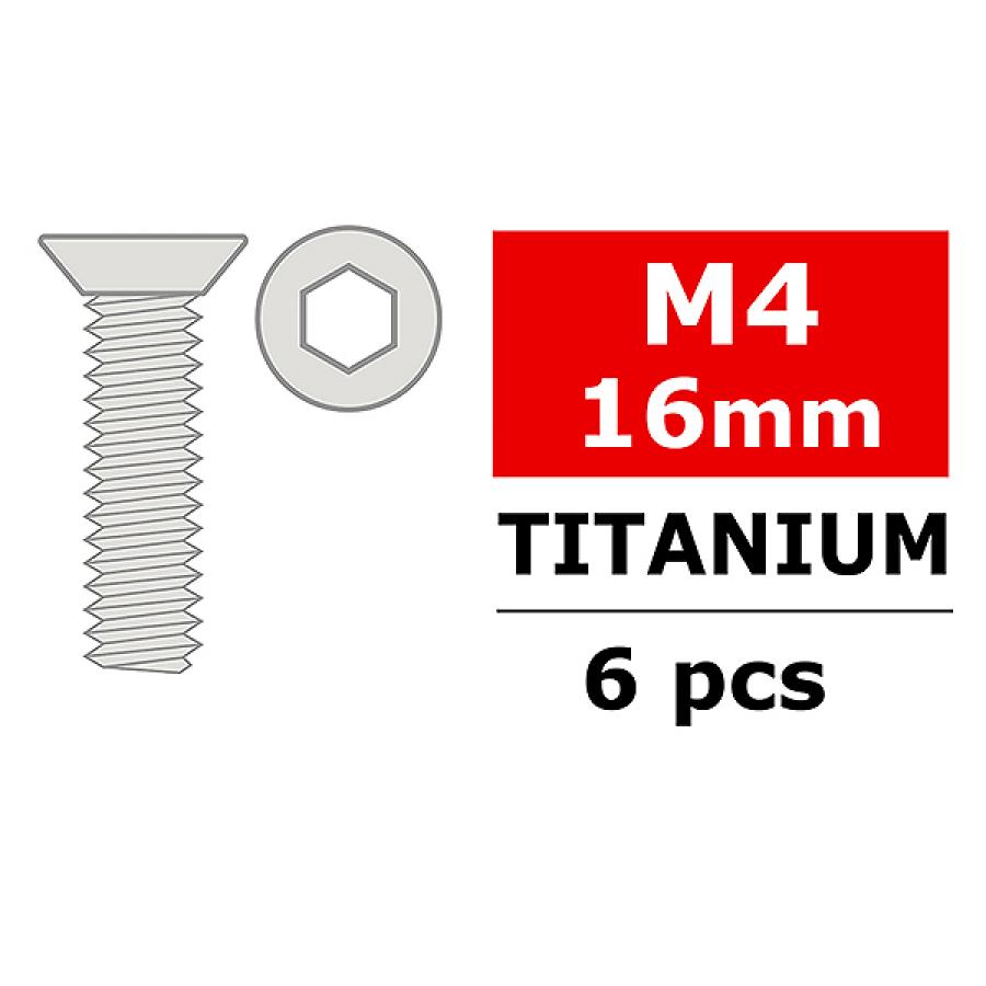 CORALLY TITANIUM SCREWS M4 X 16MM HEX FLAT HEAD 6 PCS