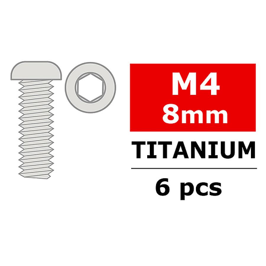 CORALLY TITANIUM SCREWS M4 X 8MM HEX BUTTON HEAD 6 PCS