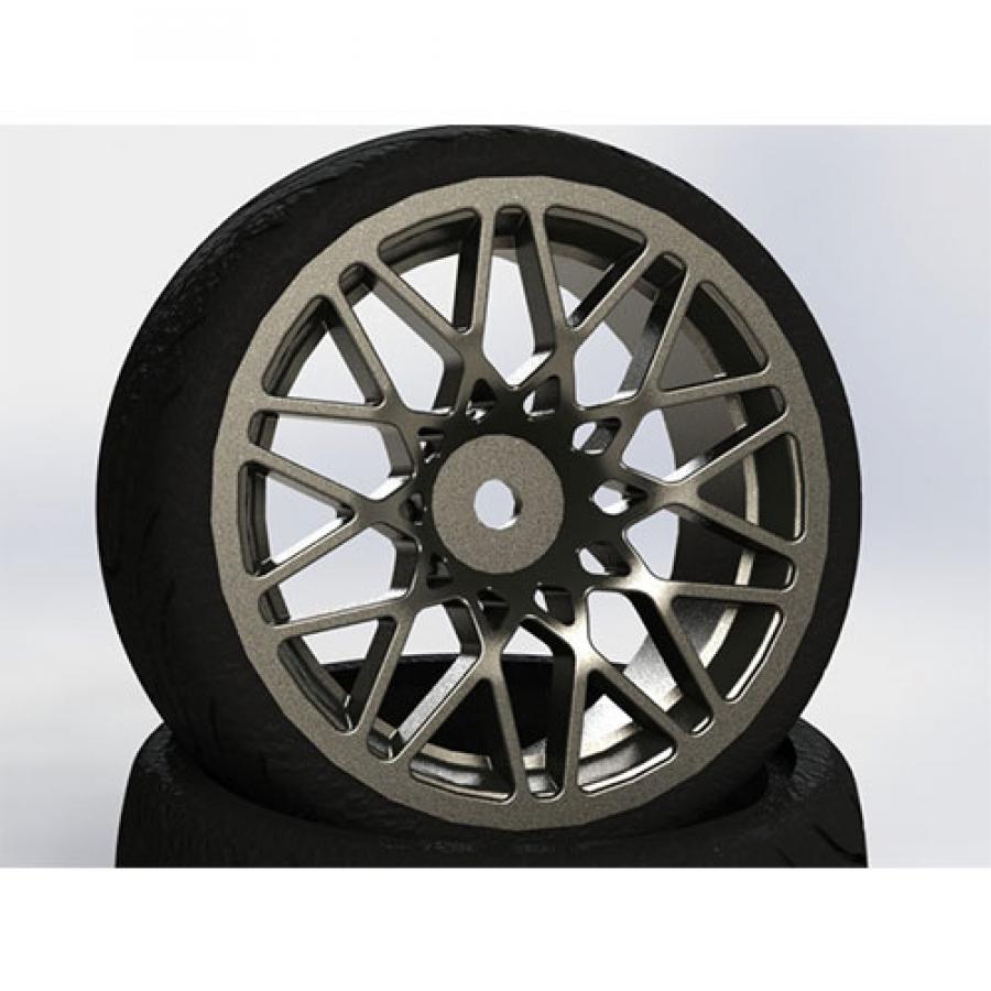 FASTRAX 1/10 STREET/TREAD TYRE STAR SPOKE GUN METAL WHEEL COMPLETE SET OF 4
