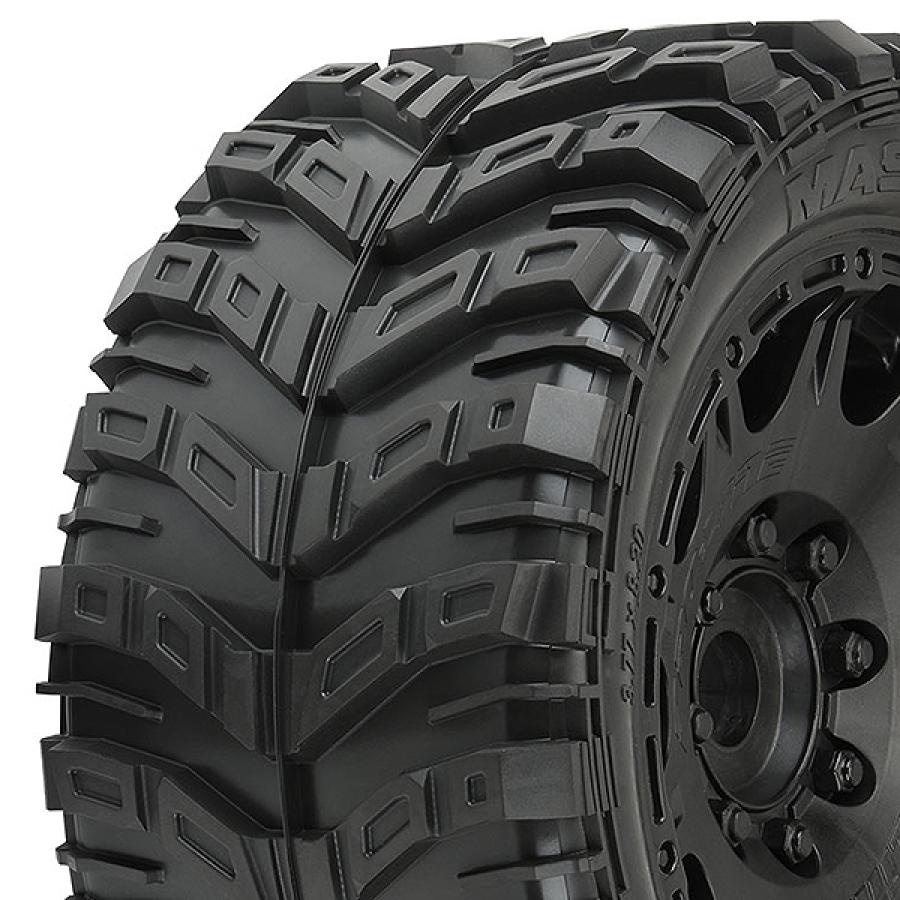Masher X HP All Terrain BELTED Tires Mounted on Raid 5.7" Black Wheels (2) for X-MAXX
