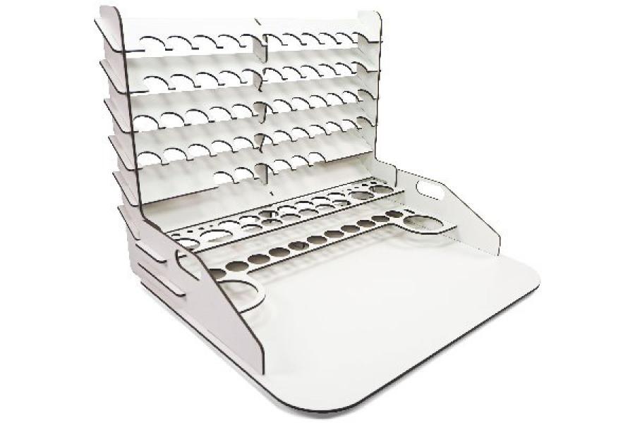Paint display & work station with vertical storage