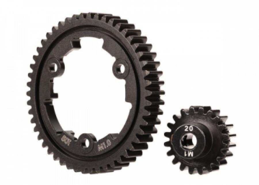 Traxxas Spur Gear 46T Steel Wide + Pinion Gear 20T 1.0M Set TRX6450