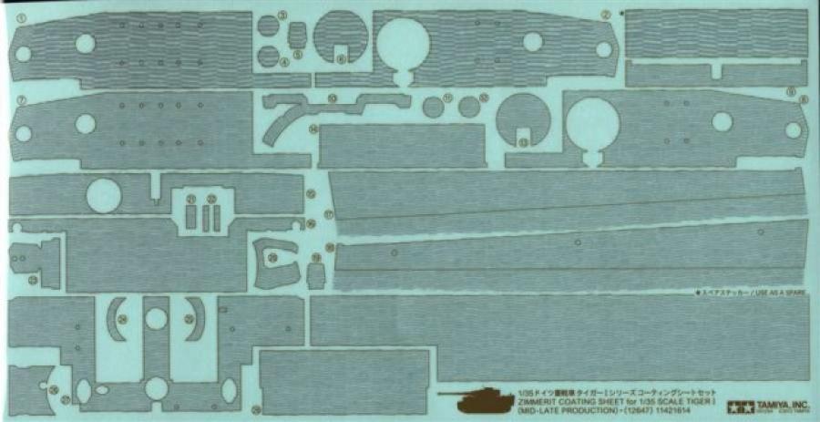 Tamiya 1/35 TigerI Mid-Late Zimmerit Sheet lisätarvike