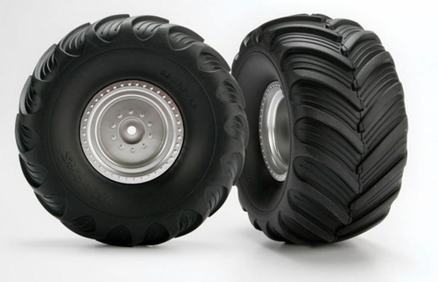 Traxxas Tires & Wheels Terra Groove/Satin Chrome 2.0/3.0" Truck (2) TRX3663