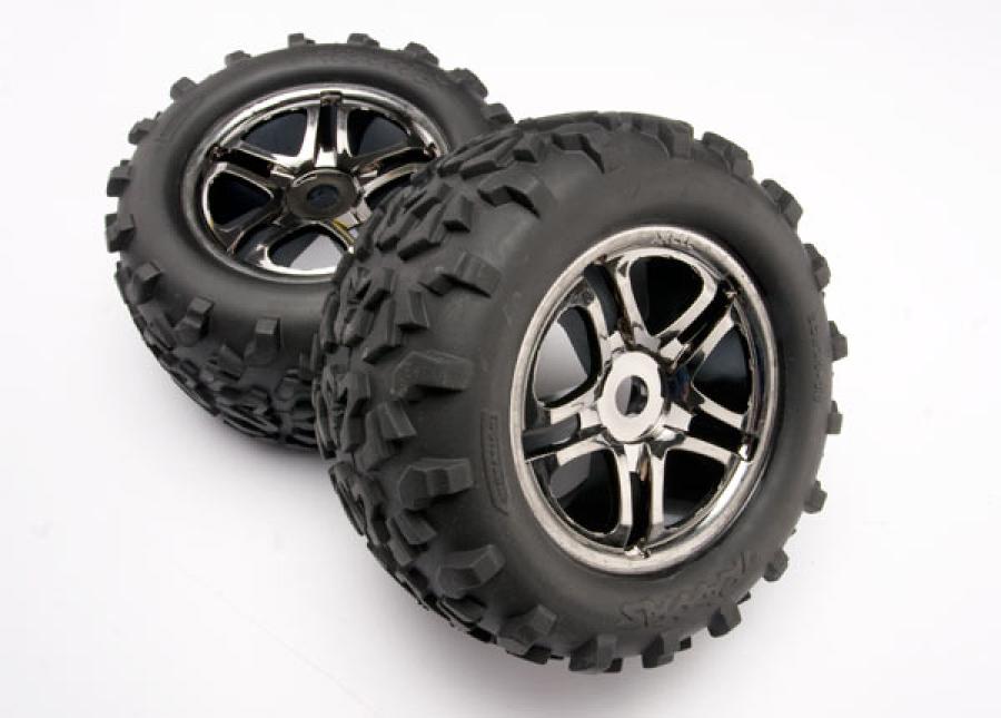 Traxxas Tires & Wheels Maxx/SS Black Chrome (17mm) 3.8" TSM (2) TRX4983A