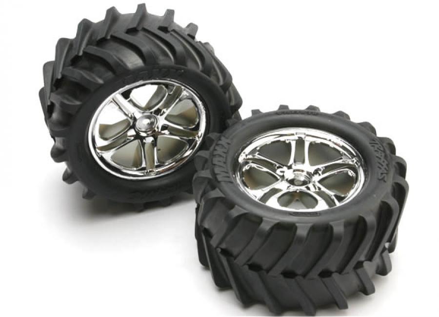 Traxxas Tires & Wheels Maxx Chevron/SS Chrome (14mm) 3.8" (2) TRX5173