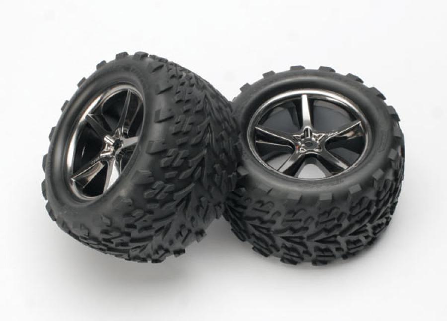 Traxxas Tires & Wheels Talon/Gemini Black Chrome (14mm) 3.8" (2) TRX5374A