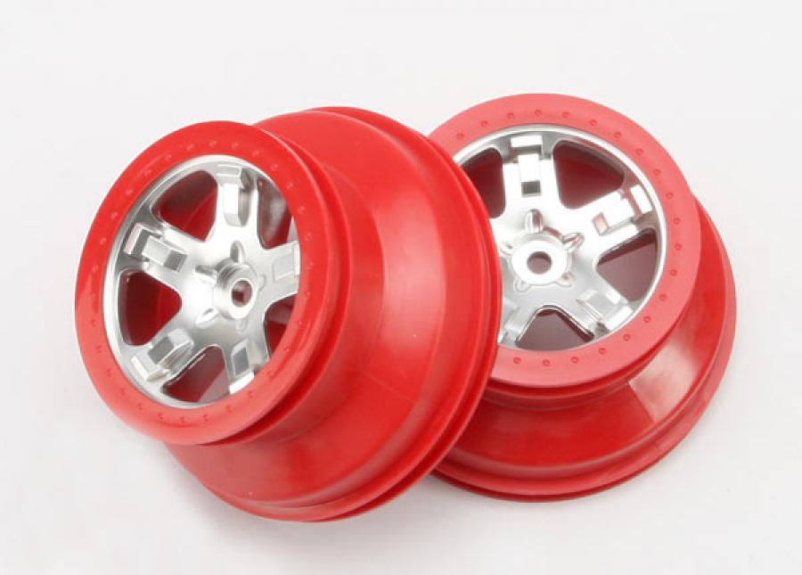 Traxxas Wheels SCT Satin Chrome-Red 2.2/3.0" 4WD/2WD Rear (2) TRX5872A