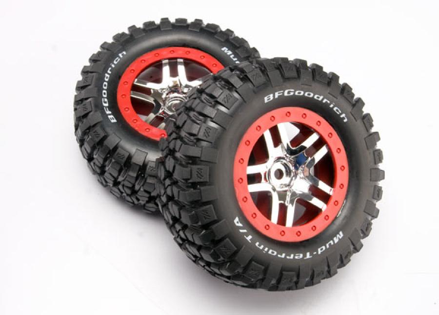 Traxxas Tires & Wheels Goodrich/S-Spoke Chrome-Red 4WD/2WD Rear TRX6873A