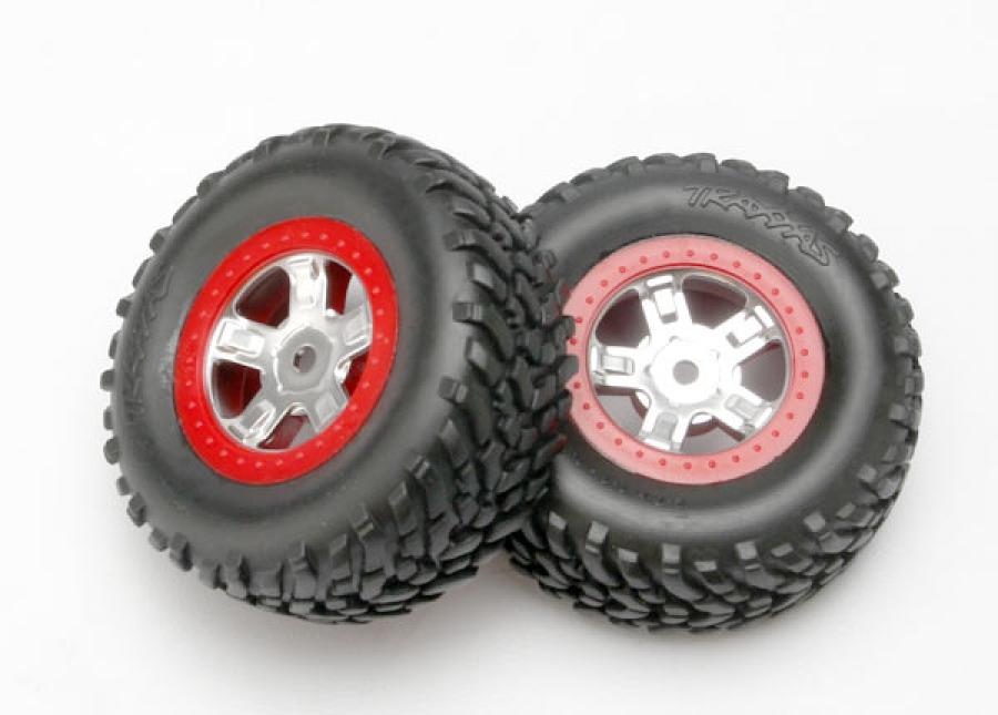 Traxxas Tires & Wheels SCT/SCT-Red Chrome 1/16 (2) TRX7073A