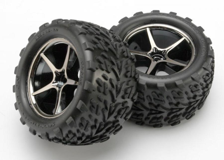 Traxxas Tires & Wheels Talon/Gemini Black Chrome 2.2" 1/16 (2) TRX7174A