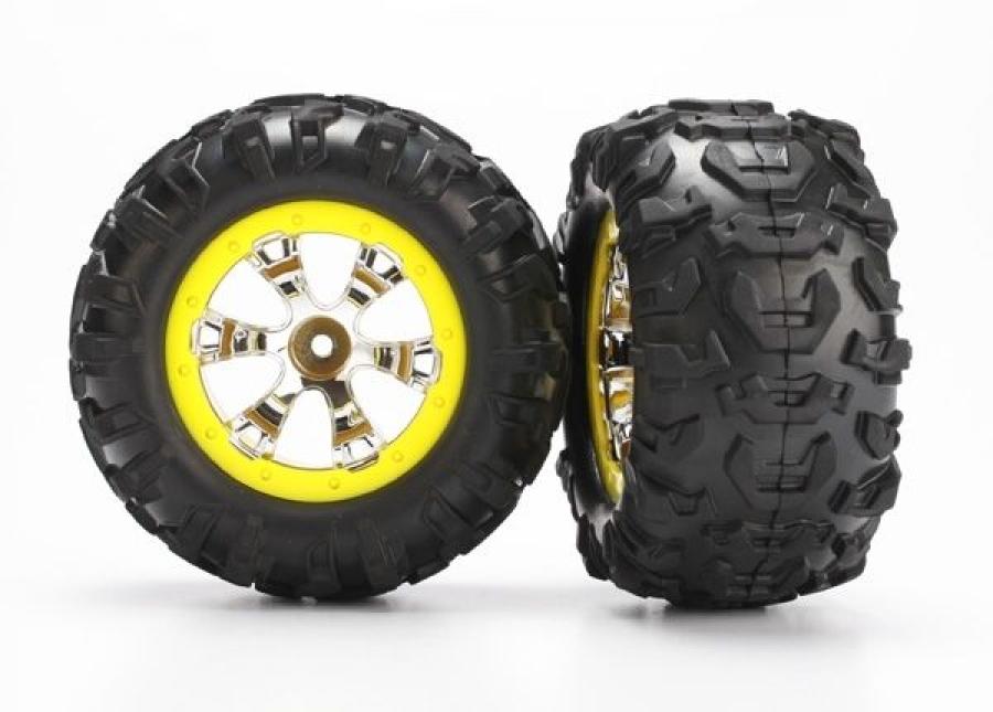 Traxxas Tires & Wheels Canyon AT/Geode Chrome-Yellow 2.2" 1/16 (2) TRX7276