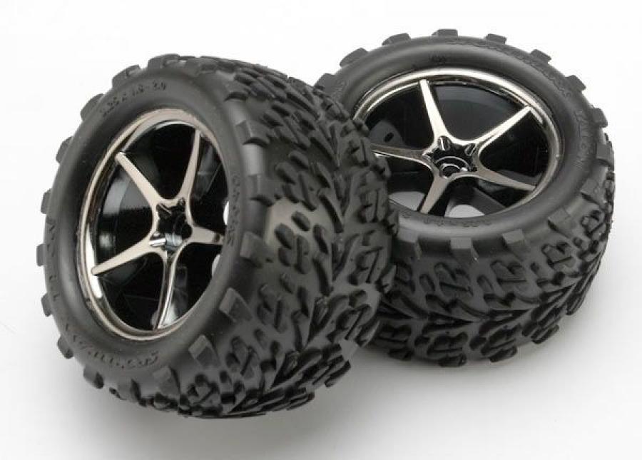 Traxxas Tires & Wheels Talon/Gemini Black Chrome 2.2" 1/16 (2) TRX7174A