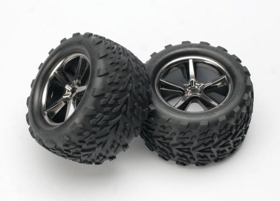 Traxxas Tires & Wheels Talon/Gemini Black Chrome (14mm) 3.8" (2) TRX5374A