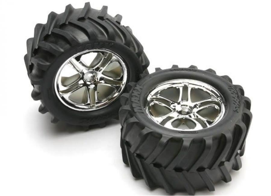 Traxxas Tires & Wheels Maxx Chevron/SS Chrome (14mm) 3.8" (2) TRX5173