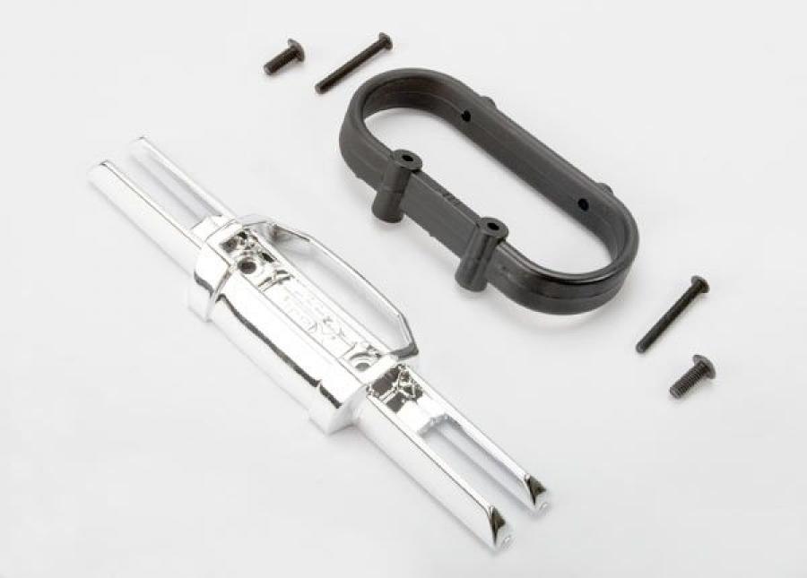 Traxxas Bumper, rear (chrome)/ bumper mount, rear/ 4x10mm BCS (2)/ 3 TRX5336A