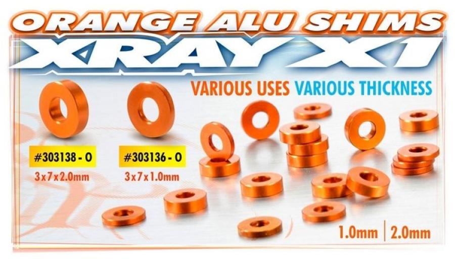 Xray  Alu Shims 3x7x1mm Orange (10) 303136-O
