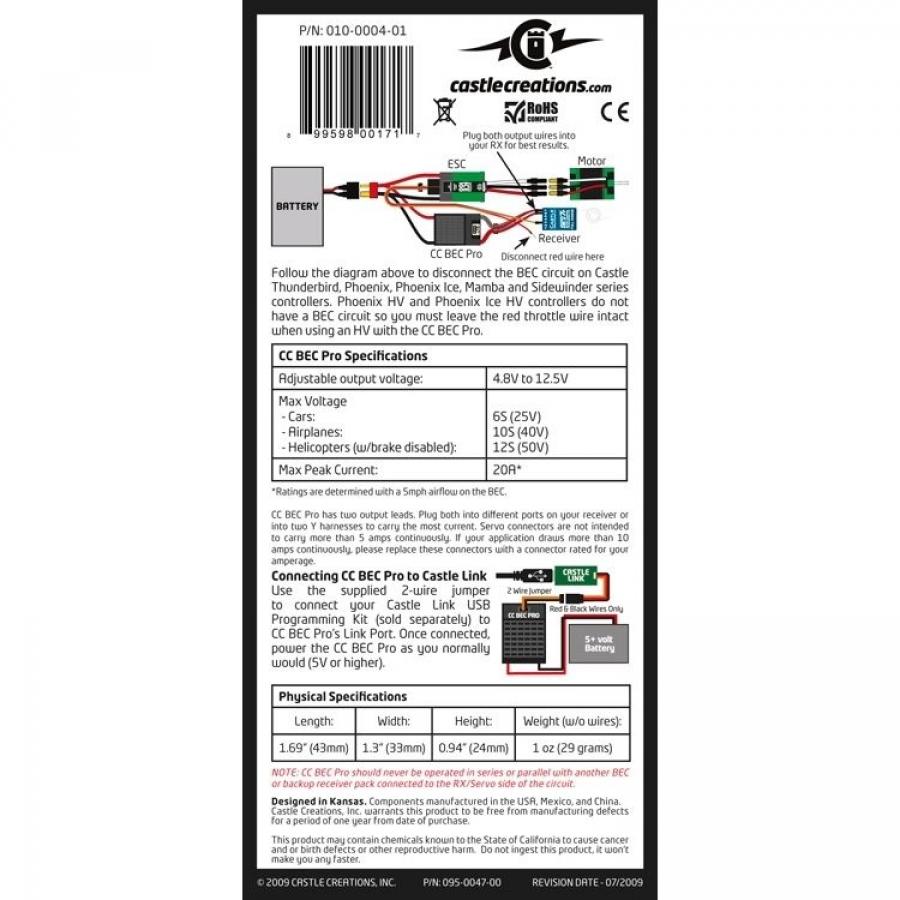 CC BEC PRO 20A MAX OUTPUT, 12S/50.4V MAX INPUT SWITCH