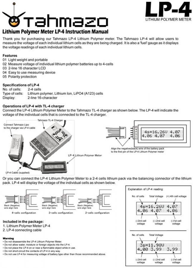 Battery checker Li-Po with cable