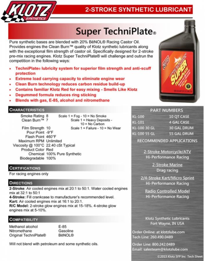 Quart - KL-100 KLOTZ™ SUPER TECHNIPLATE® SYNTHETIC LUBRICANT 2