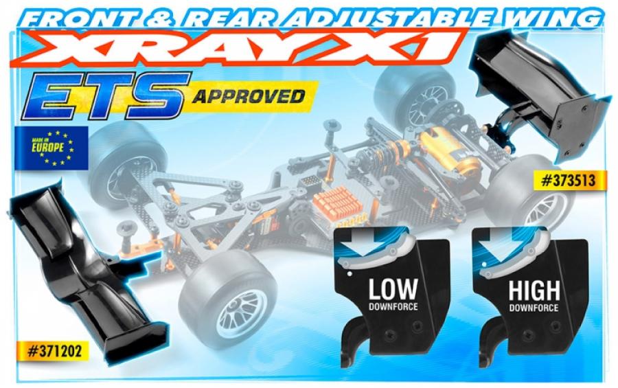 Xray  Rear Wing Adjustable Black X1'16 ETS Approved (1) 373513-K