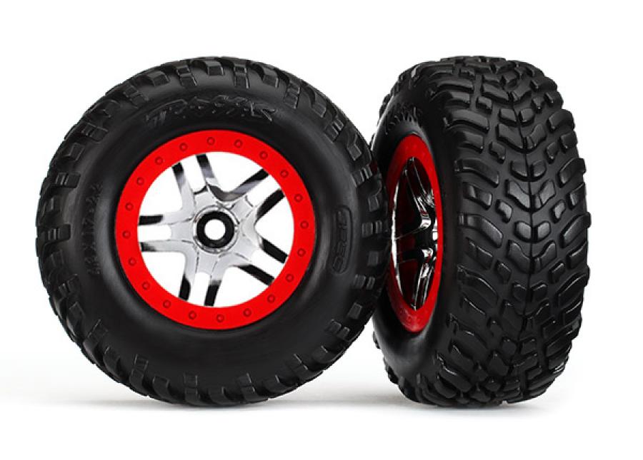 Traxxas Tires & Wheels SCT/S-Spoke Chrome-Red 4WD/2WD Rear TSM (2) TRX6891