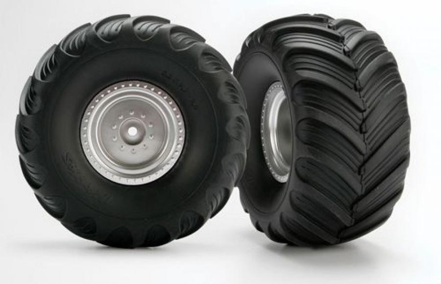 Traxxas Tires & Wheels Terra Groove/Satin Chrome 2.0/3.0" Truck (2) TRX3663