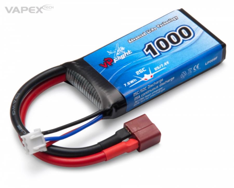 Li-Po Akku 2S 7,4V 1000mAh 25C T-liitin